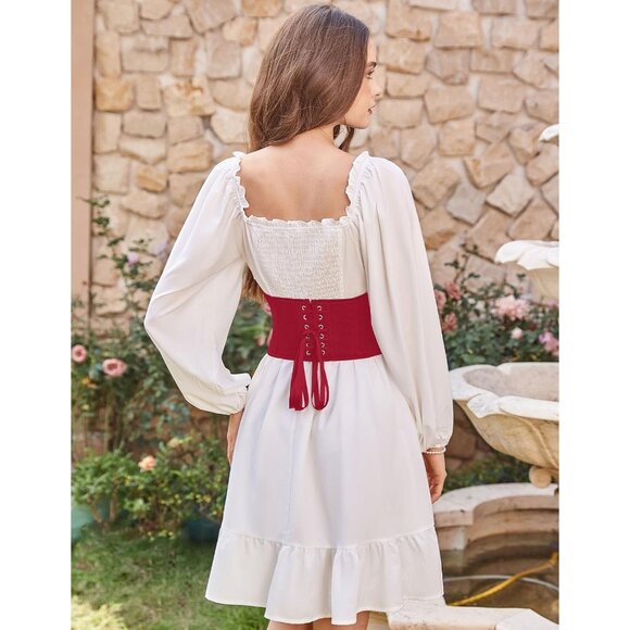 Women's Wine Red Floral Lace Up Boned Underbust Darkness Corset Waist Belts - Picture 7 of 9